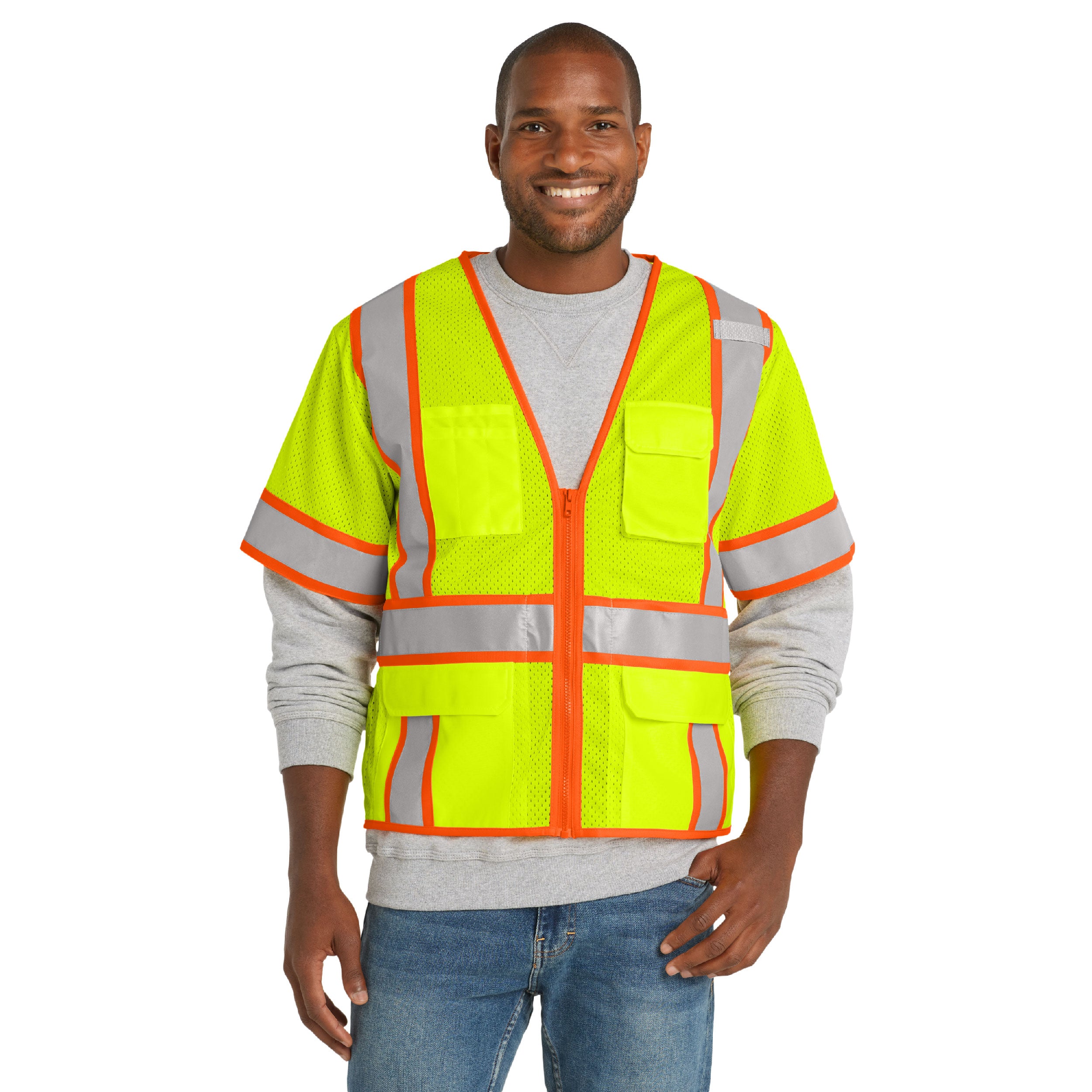 CornerStone® ANSI 107 Class 3 Surveyor Mesh Zippered Two-Tone Short Sleeve Vest x Main Electric Supply Co.