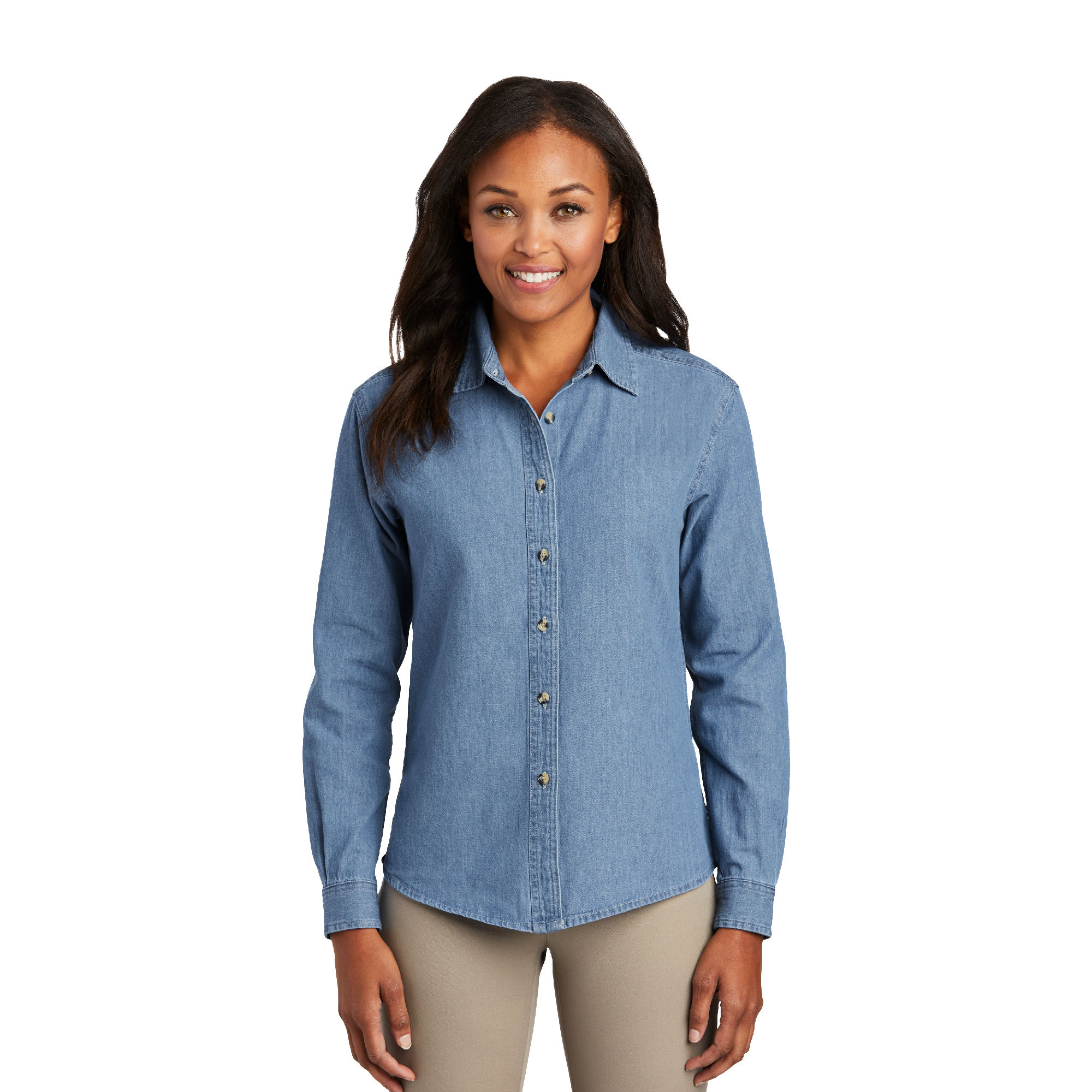 Port & Company® Ladies Long Sleeve Value Denim Shirt