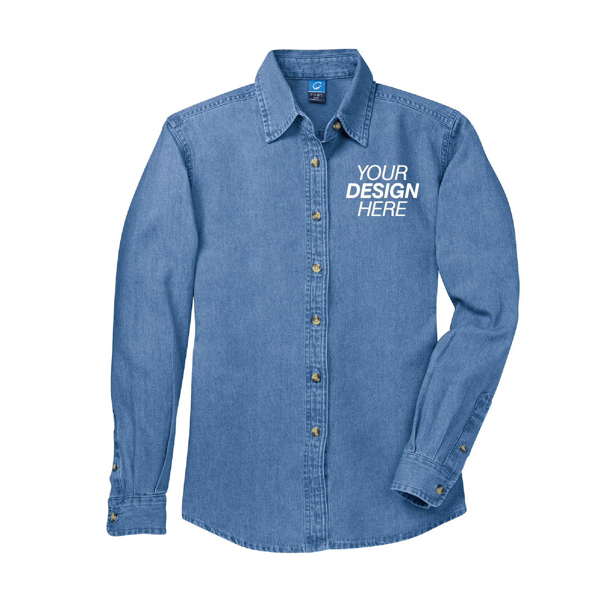 Port & Company® Ladies Long Sleeve Value Denim Shirt