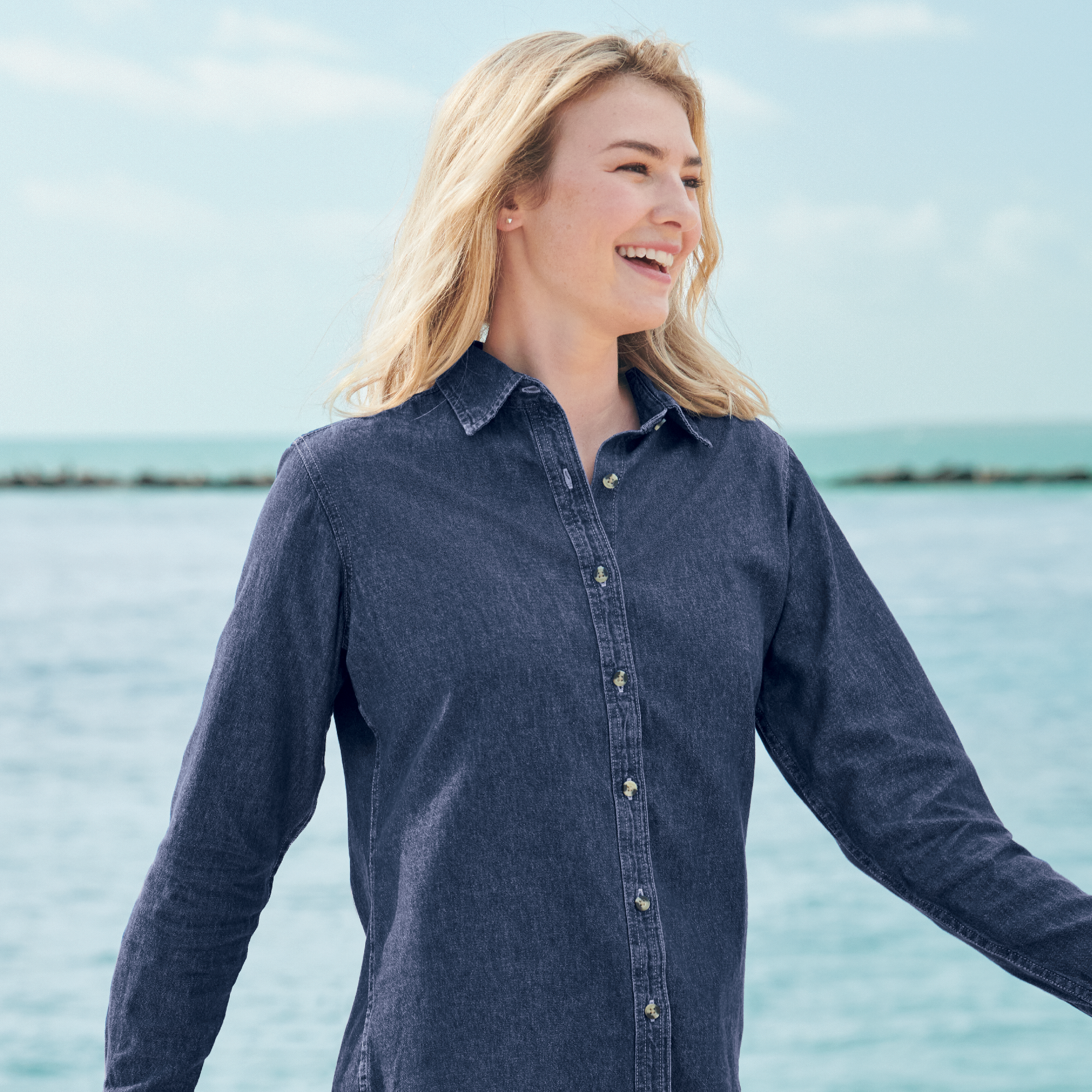 Port & Company® Ladies Long Sleeve Value Denim Shirt